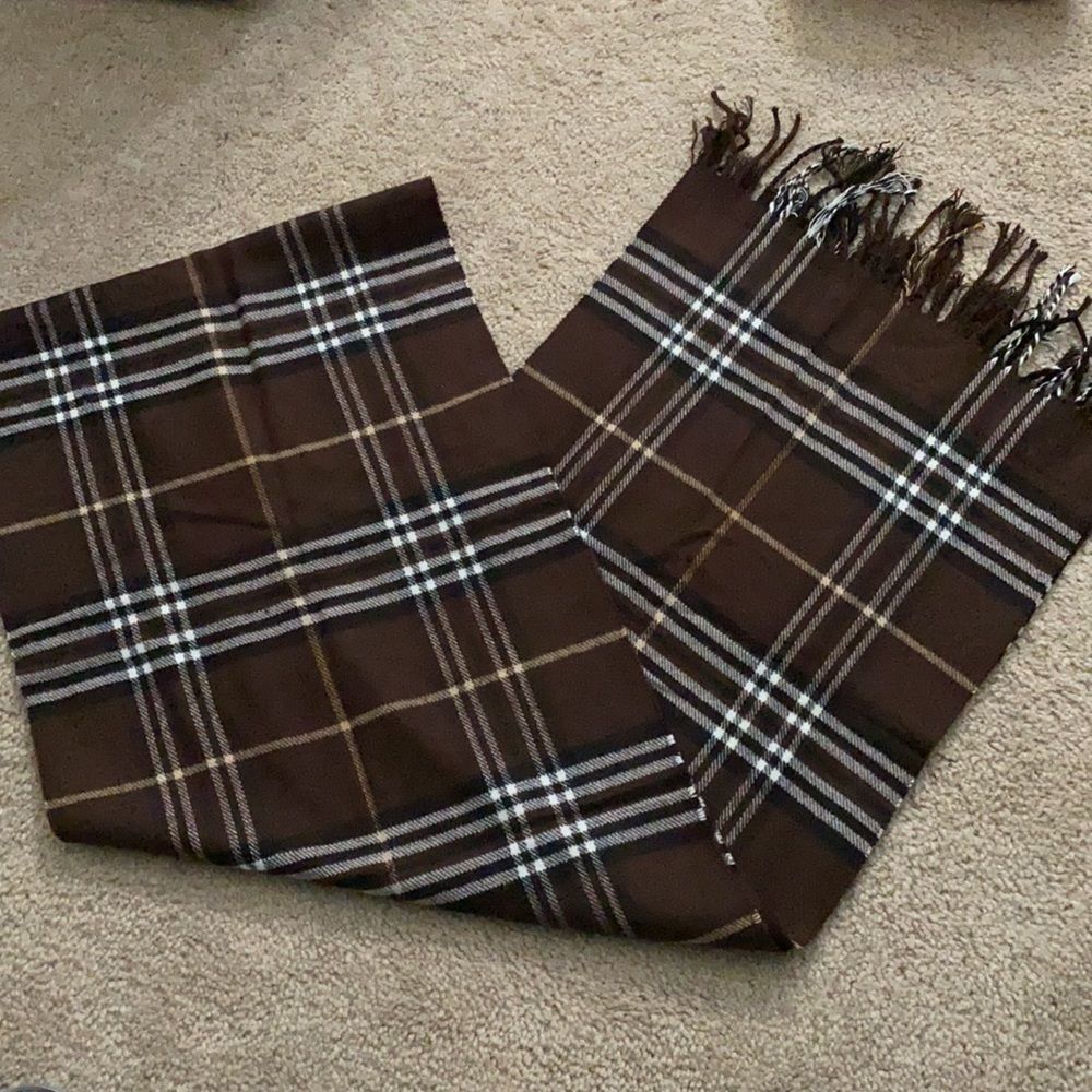 Cashmere Feel Brown Plaid Scarf - Picture 2 of 2